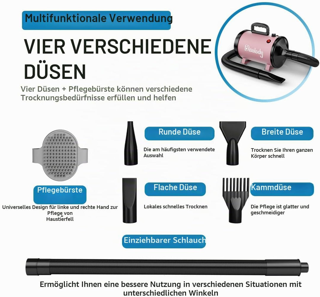 Hundefön Blower Sehr Leise 4.5 PS / 3200W Rosa, Rosa