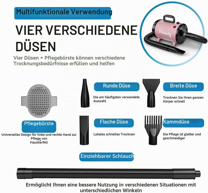 Hundefön Blower Sehr Leise 4.5 PS / 3200W Rosa, Rosa