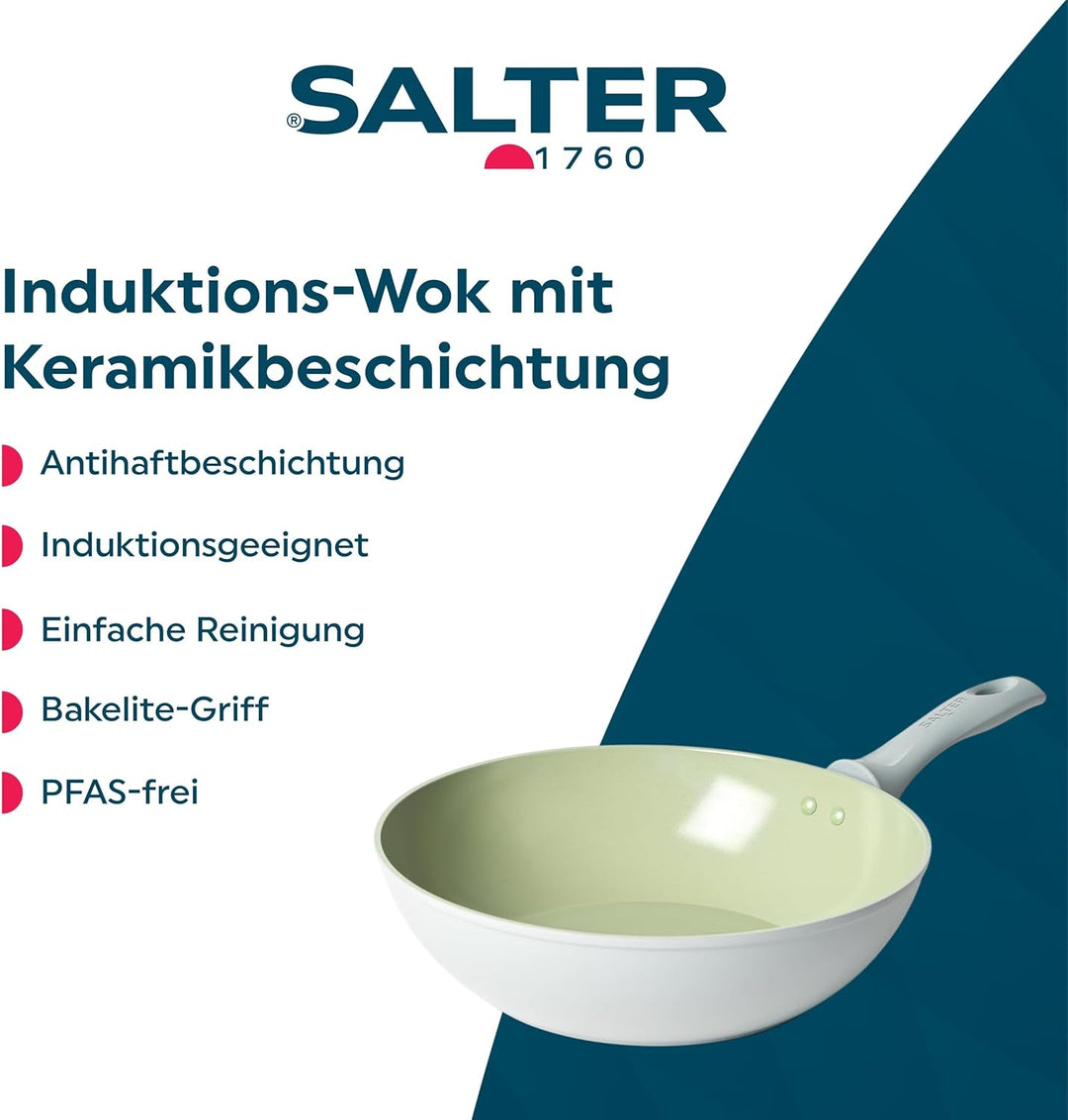 Salter BW09285 Earth Wokpfanne Induktion 28cm, grosser Wok mit rundem Boden, hohem Rand zum Kochen,