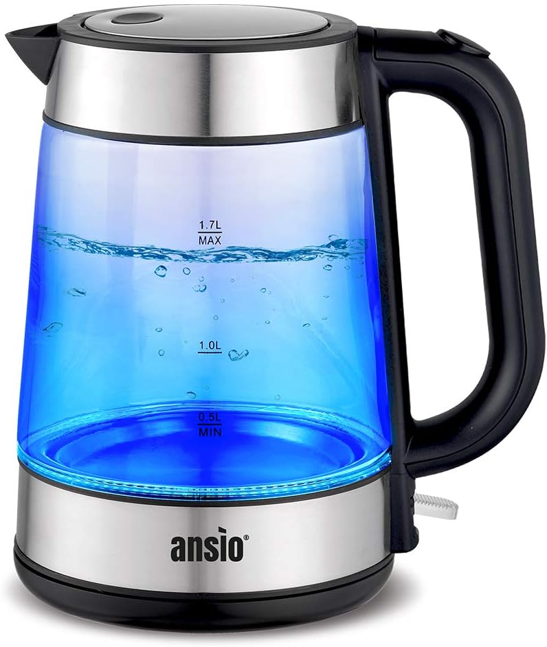 ANSIO Wasserkocher Edelstahl,1,7 Liter, 2200 watts Wasserkocher mit Herausnehmbarer Kalkfilter, Absc