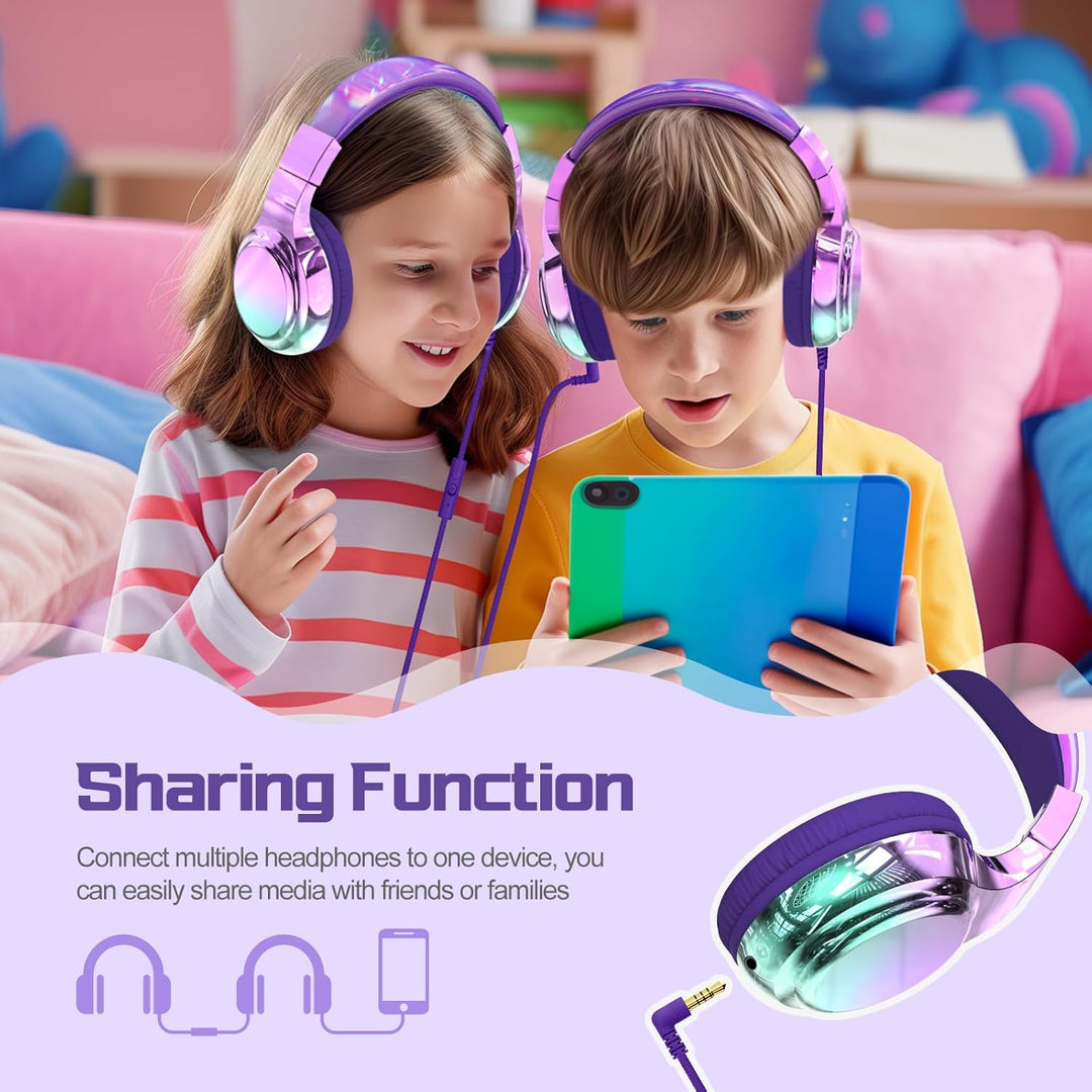 JYPS Kinder Kopfhörer,Kopfhörer Kinder mit Kabel,85/94 dB Volume Limit,Faltbare Kopfhörer für Mädche