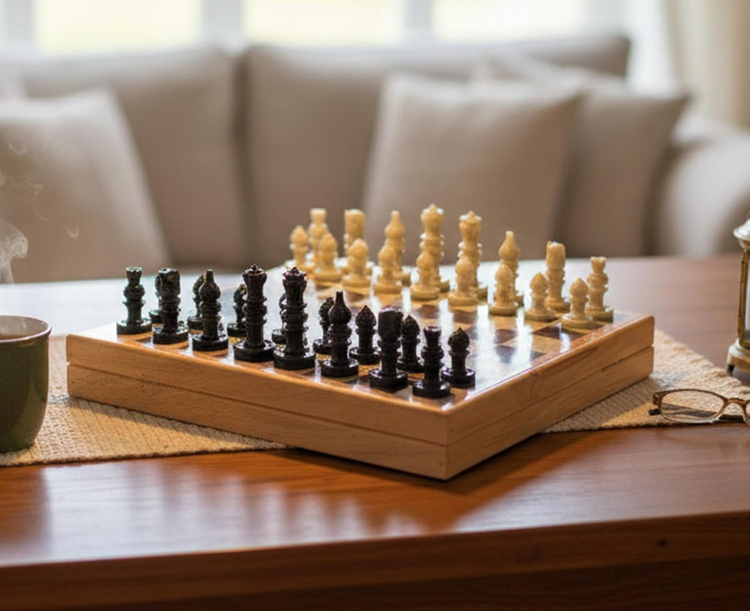 Store Indya Exclusive Schach Set Klassisch Spiel Marmor Schachbrett mit Staunton Stuck und Holzlager