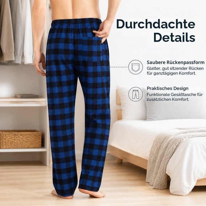 JTPW Herren 100% Baumwolle Flanell Bequeme Pyjama/Lounge Bottoms mit Taschen XXL Black Aqua Plaid, X