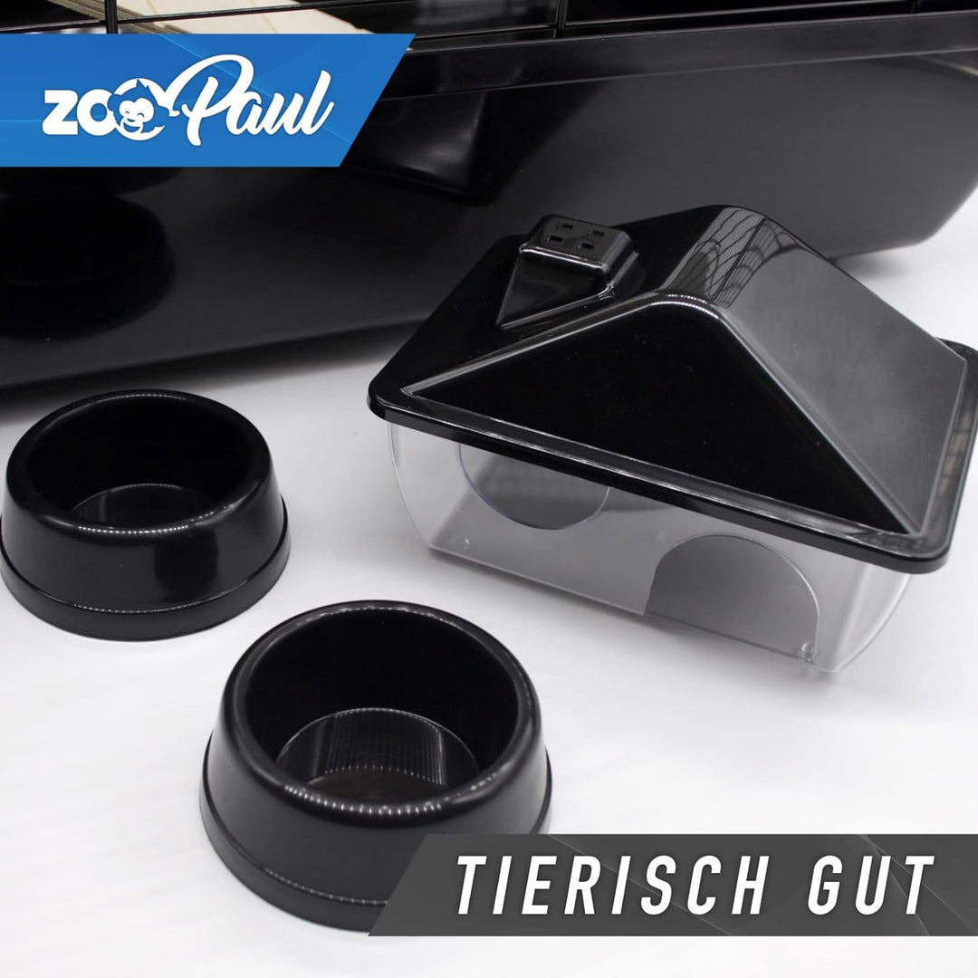 ZooPaul Premium Nagerkäfig Kleintiere schwarz inkl. Zubehör aus Holz 60x36x54 cm Maus Hamsterkäfig