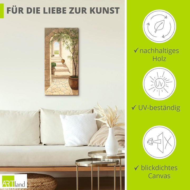 ARTLAND Wanddeko Leinwand Bilder Wandbild Architektur Fenster Türen Malerei Creme A5RS Toskanischer