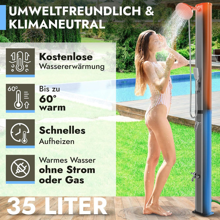 dirks-traumbad Solardusche Gartendusche 35 Liter mit Wasserhahn Schwarz für Garten Warm Kalt Dusche