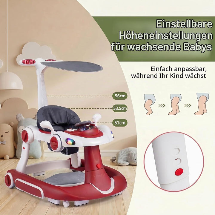 LIFEZEAL Lauflernwagen mit Sonnenschirm, 6-in-1 Lauflernhilfe Gehhilfe Baby mit Licht, Musik, Spiele