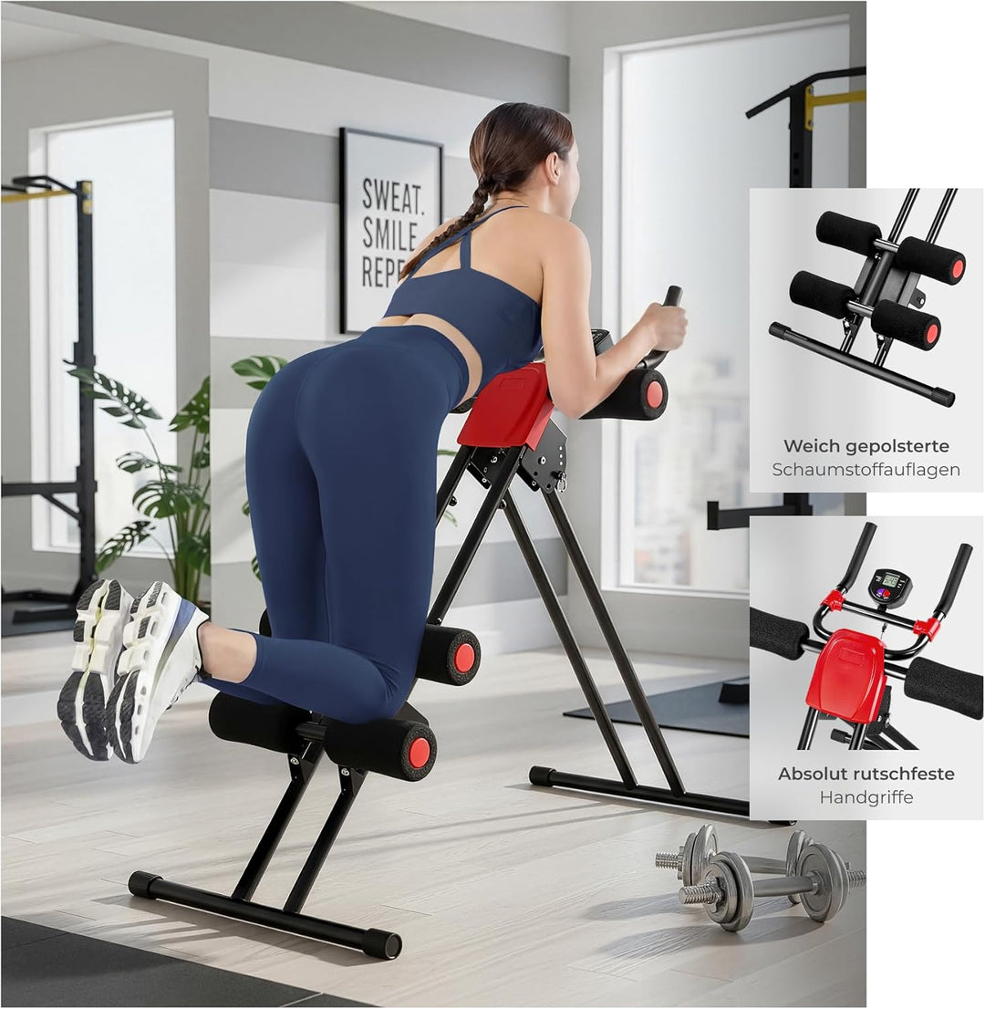 TecTake Bauchtrainer Rückentrainer AB Trainer mit Trainingscomputer | faltbar