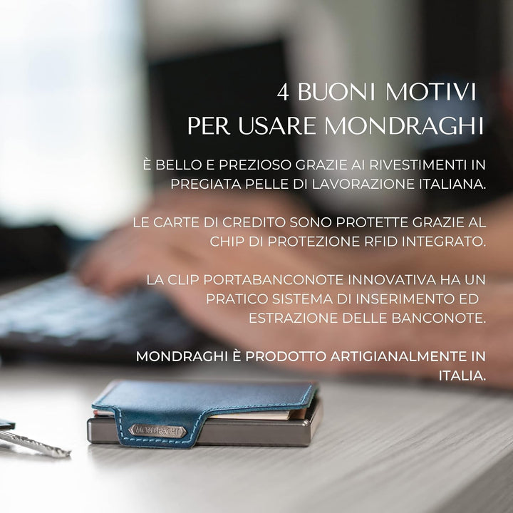 Mondraghi® Mini-Wallet. Ultraleichte Geldbörse mit Narbenleder. Kleiner Geldbeutel mit RFID-Schutz-C