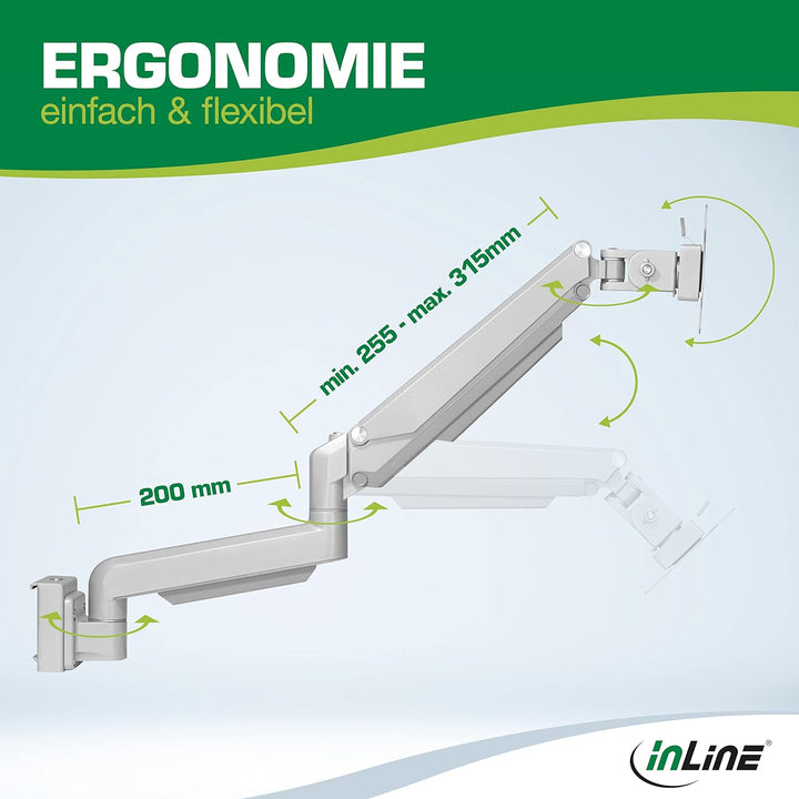 InLine Slatwall – Lifter Monitor Halterung, Wandhalterung für das Slatwall System, Wand- oder Tischm