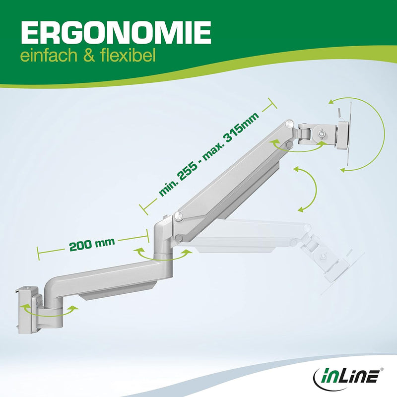 InLine Slatwall – Lifter Monitor Halterung, Wandhalterung für das Slatwall System, Wand- oder Tischm