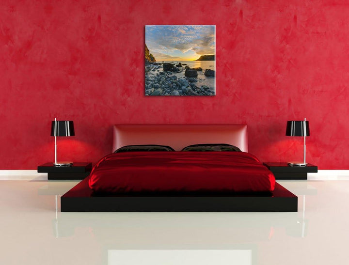 Felsen am Strand, Format: 70x70 auf Leinwand, XXL riesige Bilder fertig gerahmt mit Keilrahmen, Kuns