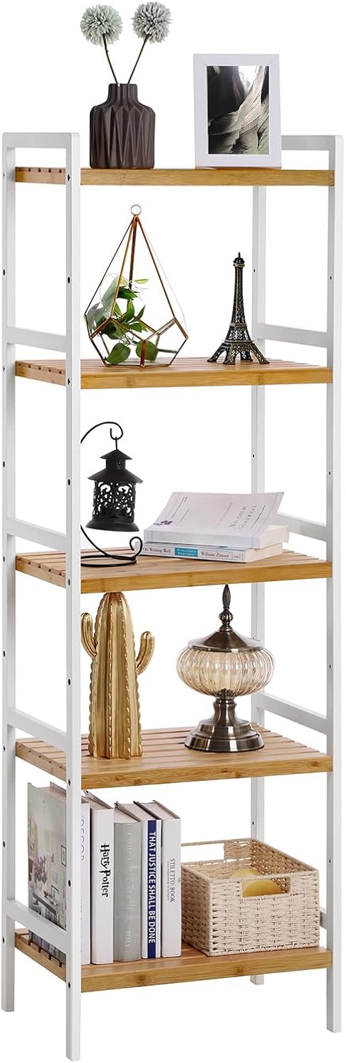SONGMICS Bambusregal, Küchenregal, Badregal, Bücherregal, Standregal mit 5 Ablagen, 31,5 x 45 x 142
