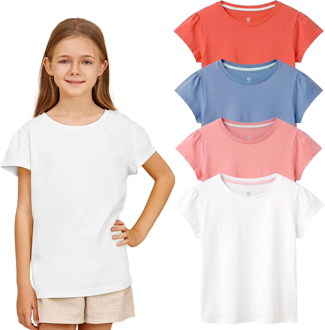 LAPASA Kinder T Shirt 100% Baumwolle 4er Pack Unisex 3-13 Jahre/ 95-165 Jungen Jungs Sport Tshirt K0