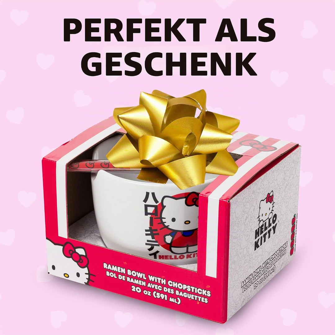 Silver Buffalo Hello Kitty KTY511KD Ramenschale mit Essstäbchen, Keramik, 590 ml, Weiss/mehrfarbig,