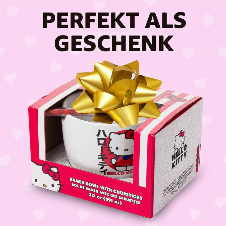 Silver Buffalo Hello Kitty KTY511KD Ramenschale mit Essstäbchen, Keramik, 590 ml, Weiss/mehrfarbig,