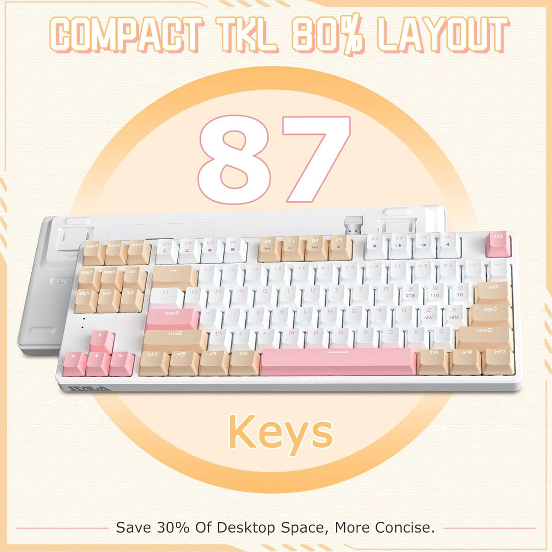 A.JAZZ AK871 Kabellose Gaming-Tastatur 75%, Bluetooth/2,4 GHz Wireless Dual-Modi, TKL 80% Mechanisch