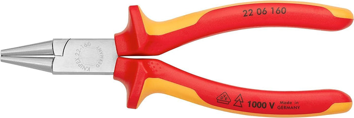 Knipex Rundzange verchromt, isoliert mit Mehrkomponenten-Hüllen, VDE-geprüft 160 mm 22 06 160 verchr