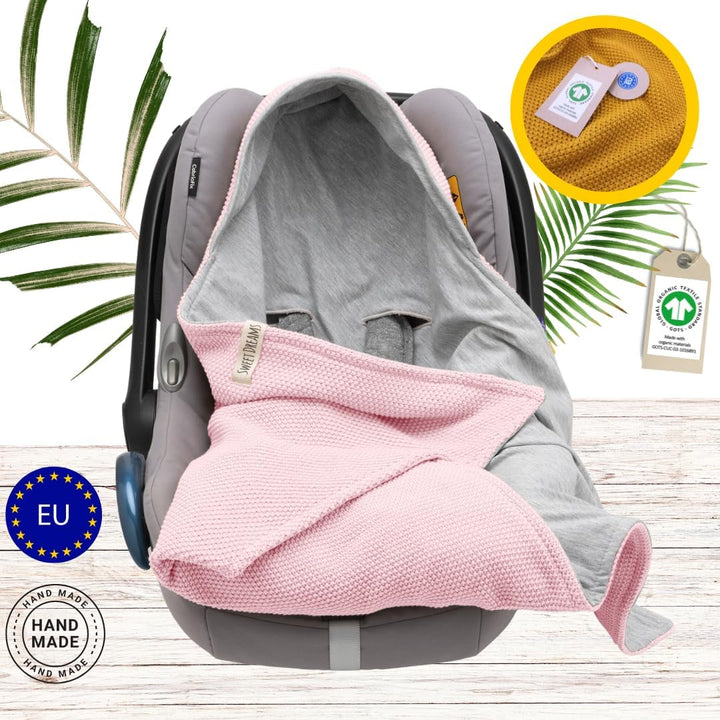 Mikos® Einschlagdecke Babyschale Herbst Winter GOTS zert. 100% Bio Baumwolle Strickdecke Baumwolldec