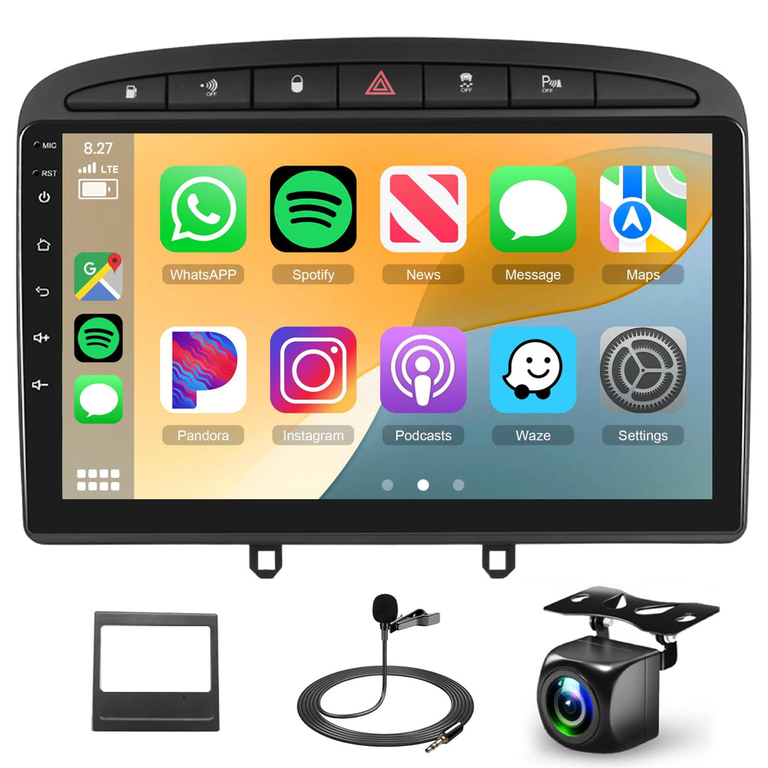 Podofo Carplay Autoradio Navi für Peugeot 308/408 2007-2013, Android 2G+64G HiFi, 9" Touchscreen And
