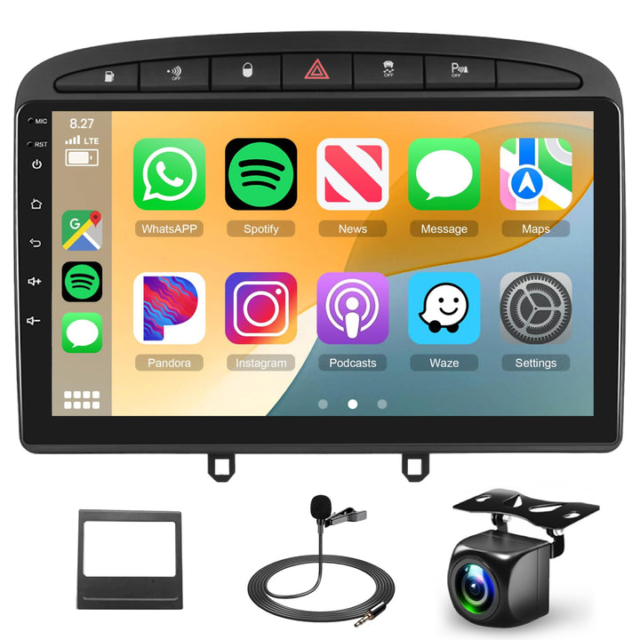 Podofo Carplay Autoradio Navi für Peugeot 308/408 2007-2013, Android 2G+64G HiFi, 9" Touchscreen And