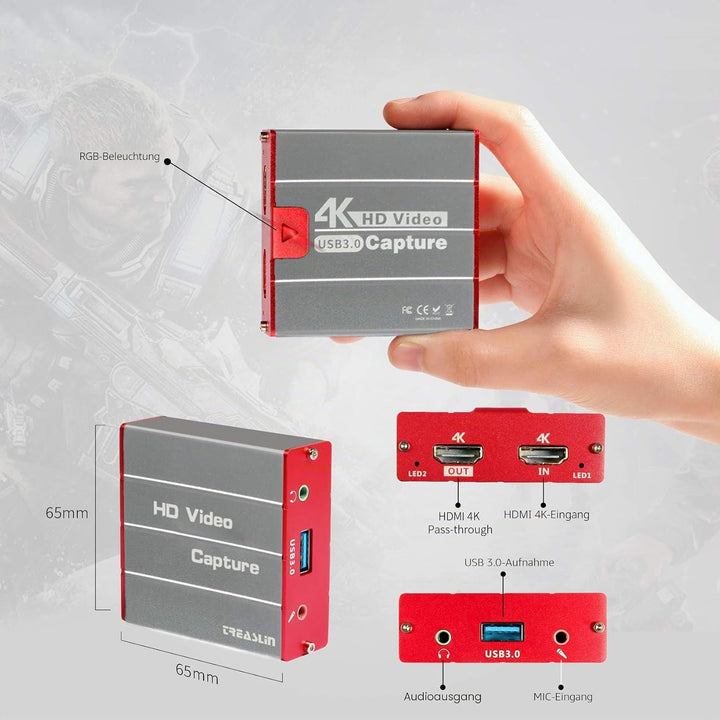 TreasLin Capture Card 4K,USB 1080P 60FPS Video Capture Karte,HDMI Passthrough Arbeiten mit DSLR Xbox