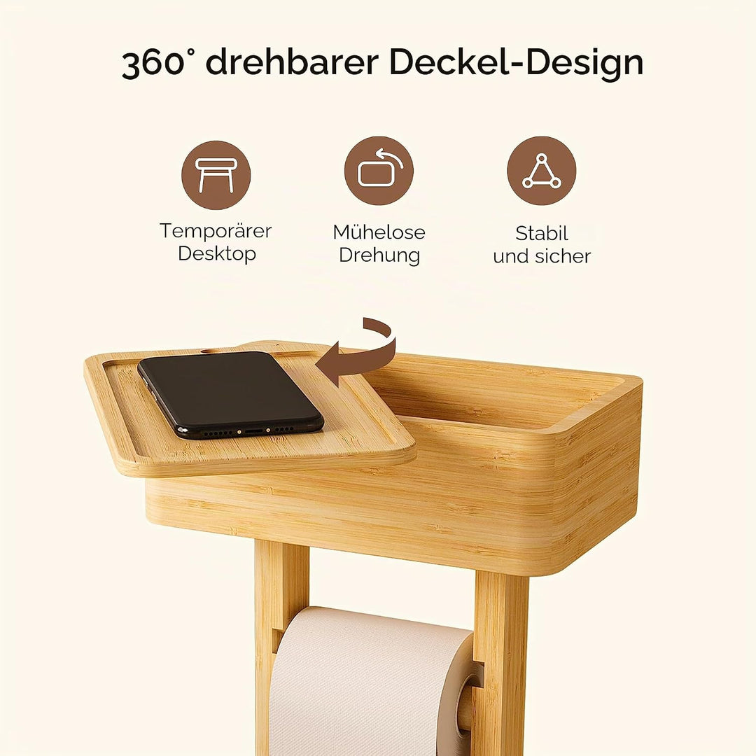 Wealone 4-in-1 Freistehender Toilettenpapierhalter mit Oberem Ablagefach, Bambus Klopapierhalter Ste