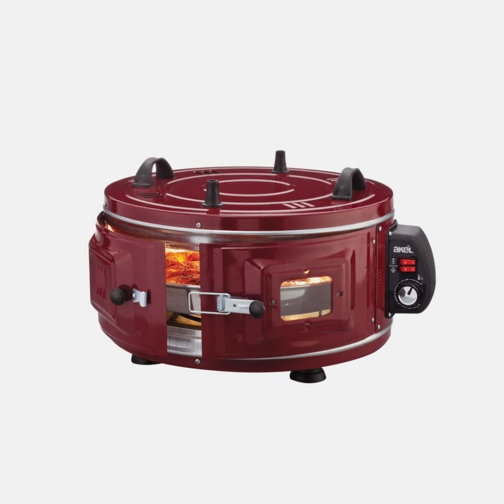 AKEL Elektro-Rundbackofen AF016 Mini-Backofen Pizzaofen tragbar (Rot), Rot