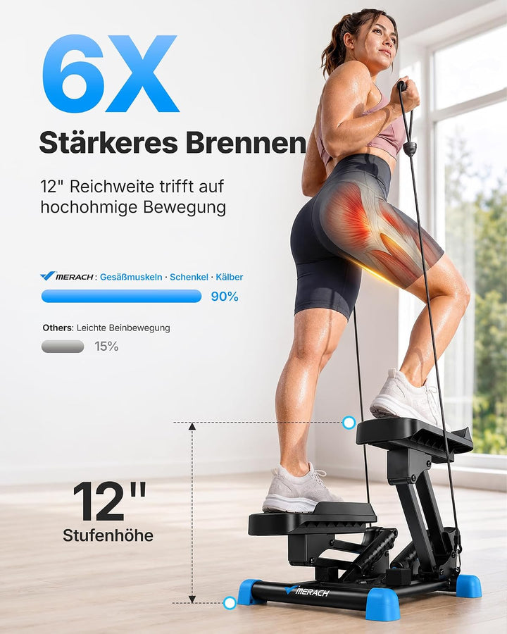 MERACH 3-in-1 Mini-Stepper für Zuhause Mit grosser Schritt &amp; Dämpfung | 6X Stärkeres Brennen Mit 12"