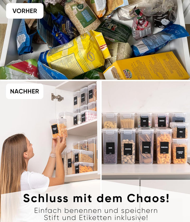 Deco haus® Vorratsdosen mit Deckel luftdicht 24er Set - Für Nudeln, Müsli, Mehl - Aufbewahrungsbox K