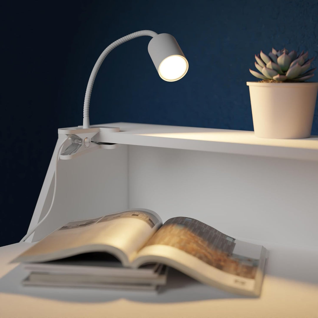 ledscom.de 2x Klemmleuchte WAIKA mit Schwanenhals und Schalter weiss matt, inkl. GU10 LED Lampe (war