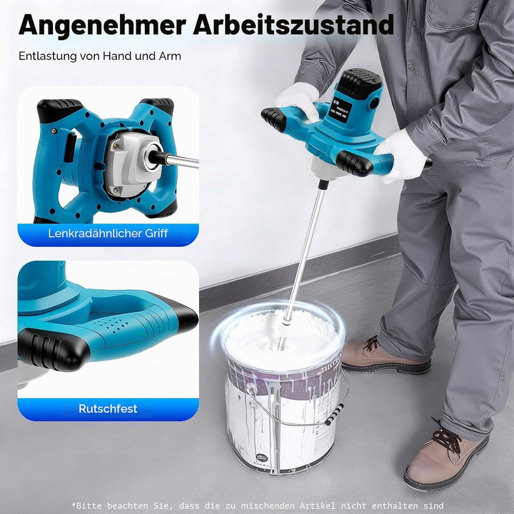 Farb-Mörtelrührer &amp; Betonmischer 1400W Elektrisch - Handrührwerk mit 6 Geschwindigkeitsstufen, 1200