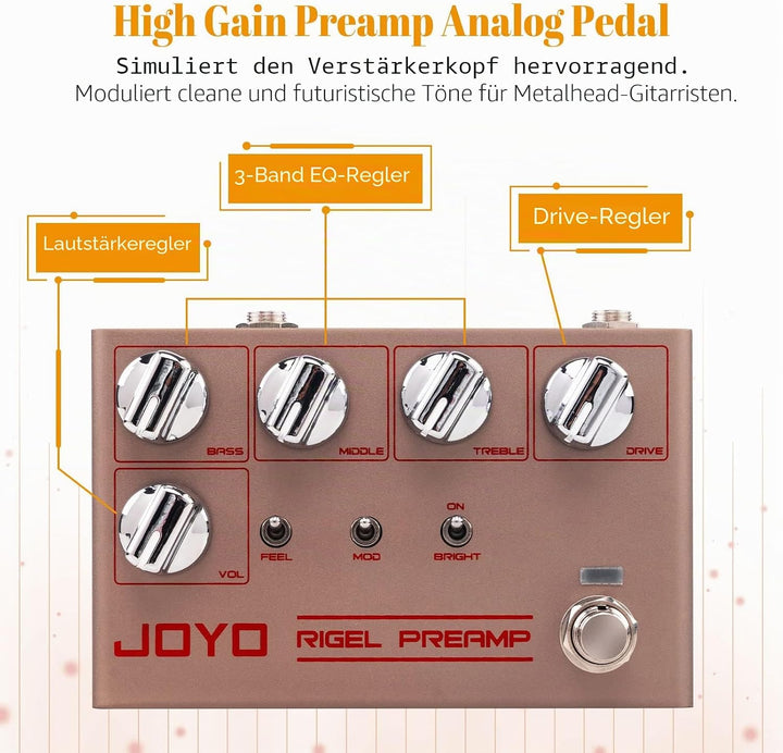 JOYO High Gain Overdrive Effektpedalverstärker Simulation Gitarrenpedale mit echtem Amp-Kopfton für