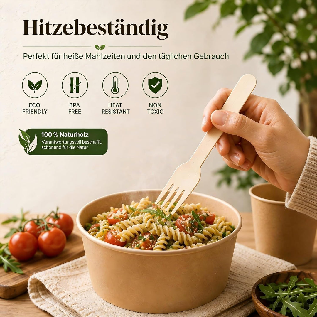 500 Holz Gabeln (Wooden Forks) Einwegbesteck Satz - Alternative zu Plastik Gabeln, Umweltfreundlich,