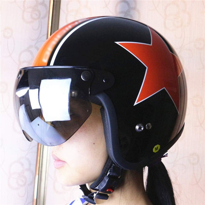 Wopohy Helmvisier Universelles 3 Druckknopf Winddichtes Sonnenschutz Halbgesicht-Retro Motorradhelm