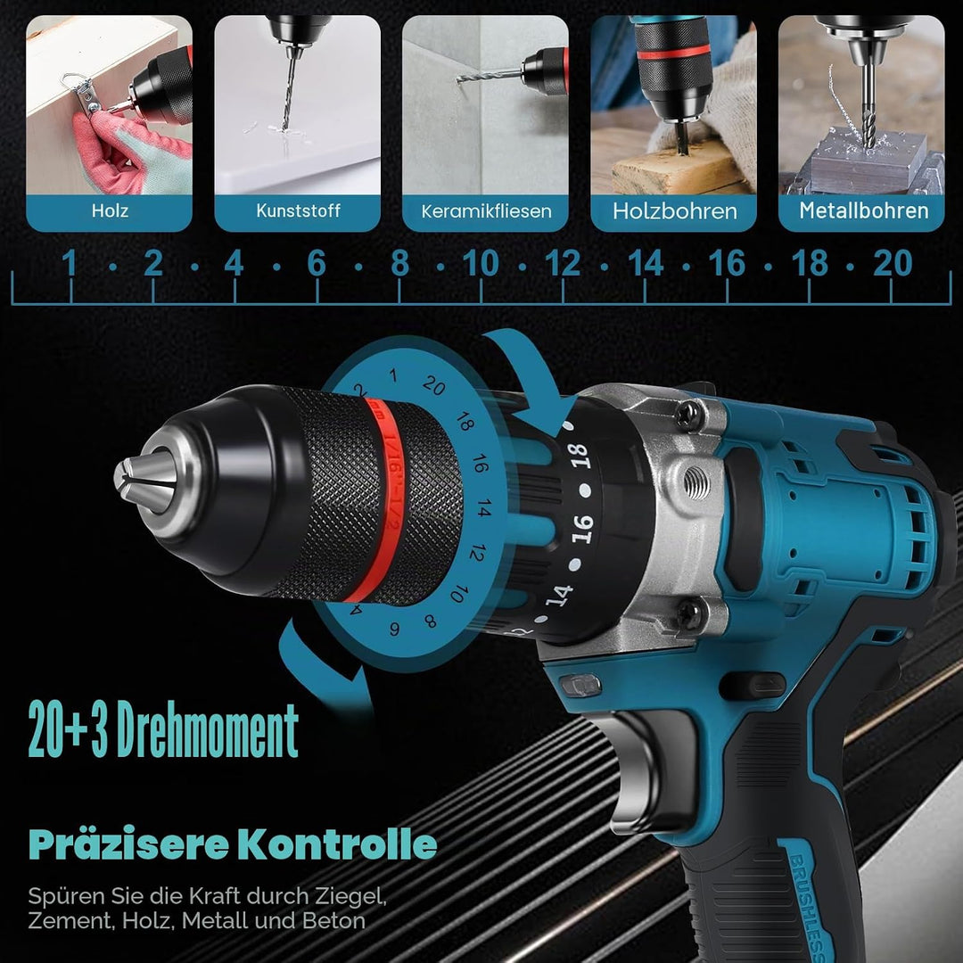 Akku Bohrschrauber Kompatibel mit Makita 18V Lithium-Akku, 120Nm Bürstenloser Schlagbohrschrauber mi