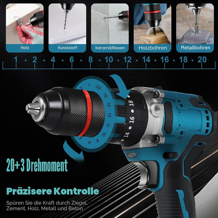 Akku Bohrschrauber Kompatibel mit Makita 18V Lithium-Akku, 120Nm Bürstenloser Schlagbohrschrauber mi