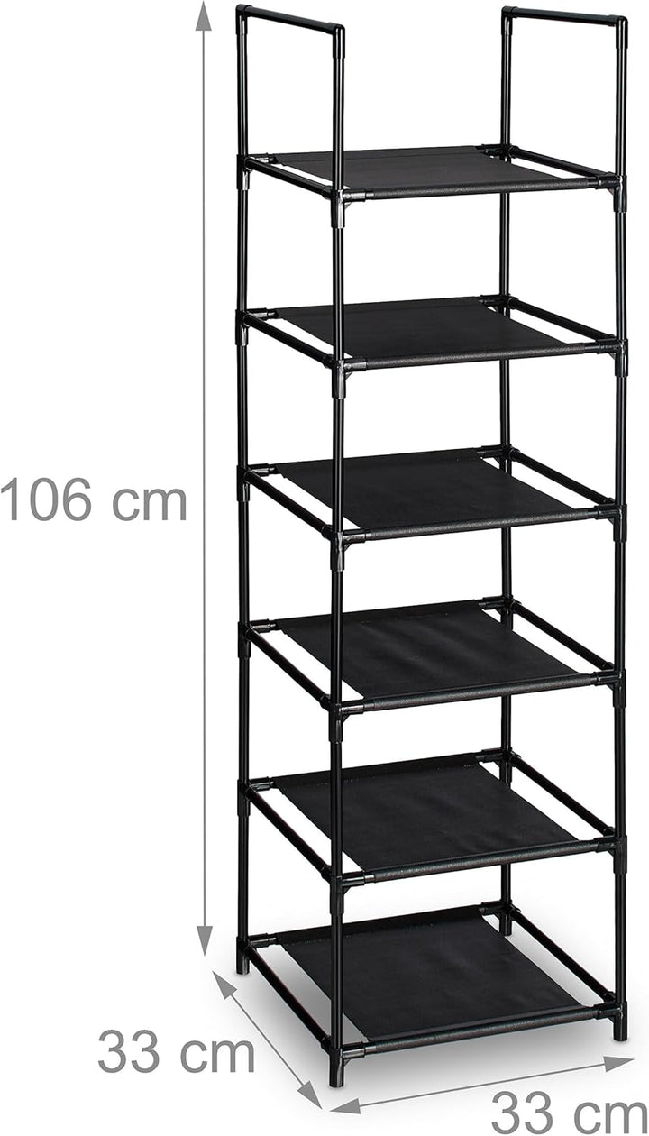 Relaxdays Schuhregal, 6 Ebenen, HBT: 106x33x33 cm, Metall Schuhablage, Stoff Ablage, schmales Schuhg