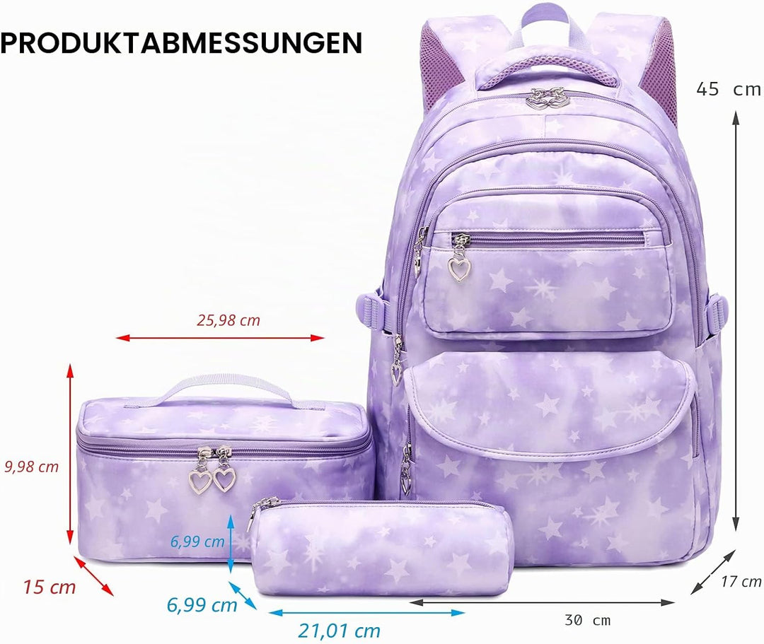 Schulrucksack Mädchen Leichtgewicht Schultasche Teenager Mädchen Rucksack Set Schulranzen 3 STK mit