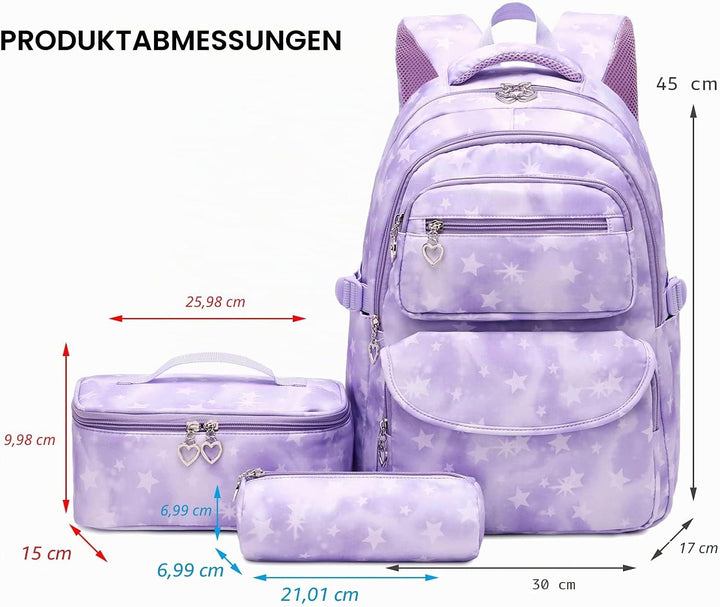 Schulrucksack Mädchen Leichtgewicht Schultasche Teenager Mädchen Rucksack Set Schulranzen 3 STK mit