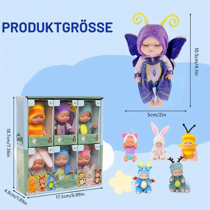 Babypuppe Set, 6 Stück Mini Puppe, Realistische Babypuppe, Newborn Reborn Baby, Waschbares PVC-Mater