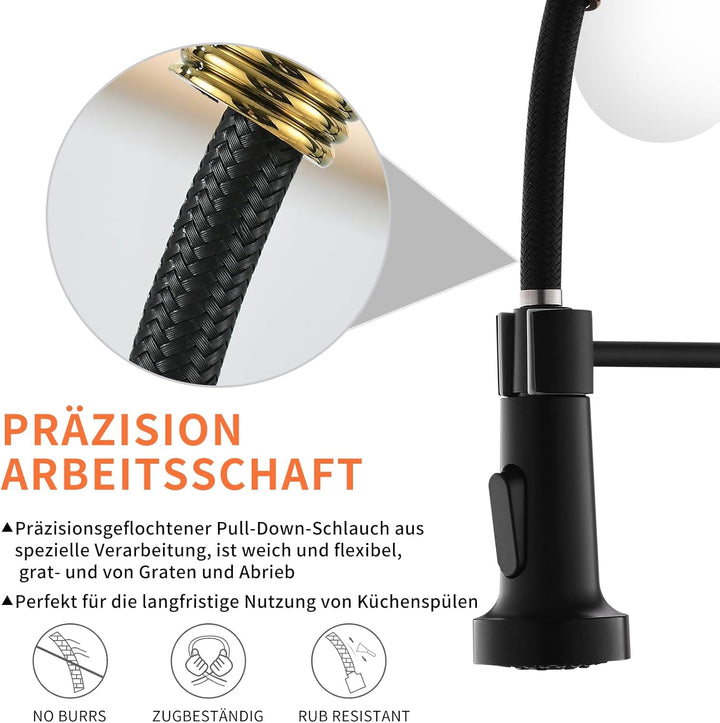 AIMADI Wasserhahn Küche Schwarz Glod küchenarmatur mit Herunterziehen Brause Armatur Küche mischbatt