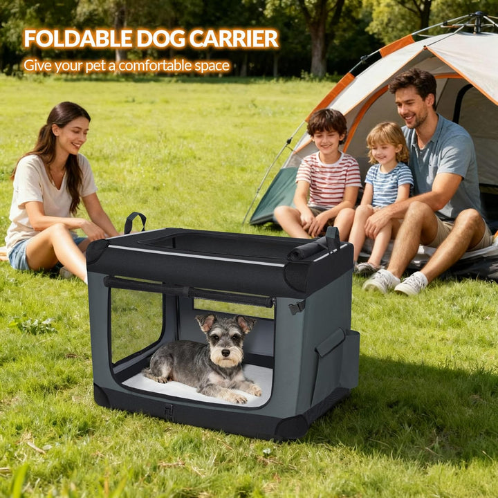 Fobyfurny Hundebox Faltbar, 3-Türiger Transportbox Hund, 60 x 42 x 42 cm, Tragbare Hundetasche mit R