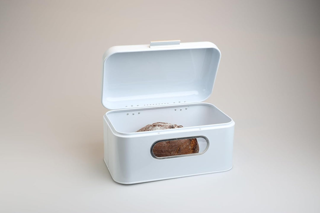 MOON HOME Brotkasten mit Sichtfenster - Breadvault White, aus Edelstahl, Metall-Brotkasten mit optim