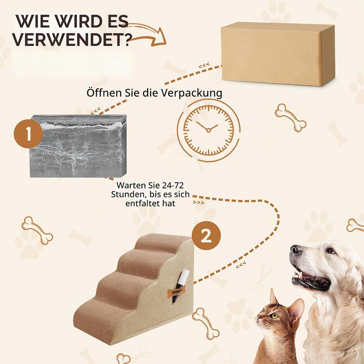 ROMROL Hundetreppe 4 Stufen – rutschfeste Haustiertreppe für kleine Hunde &amp; Katzen – Waschbarer Bezu
