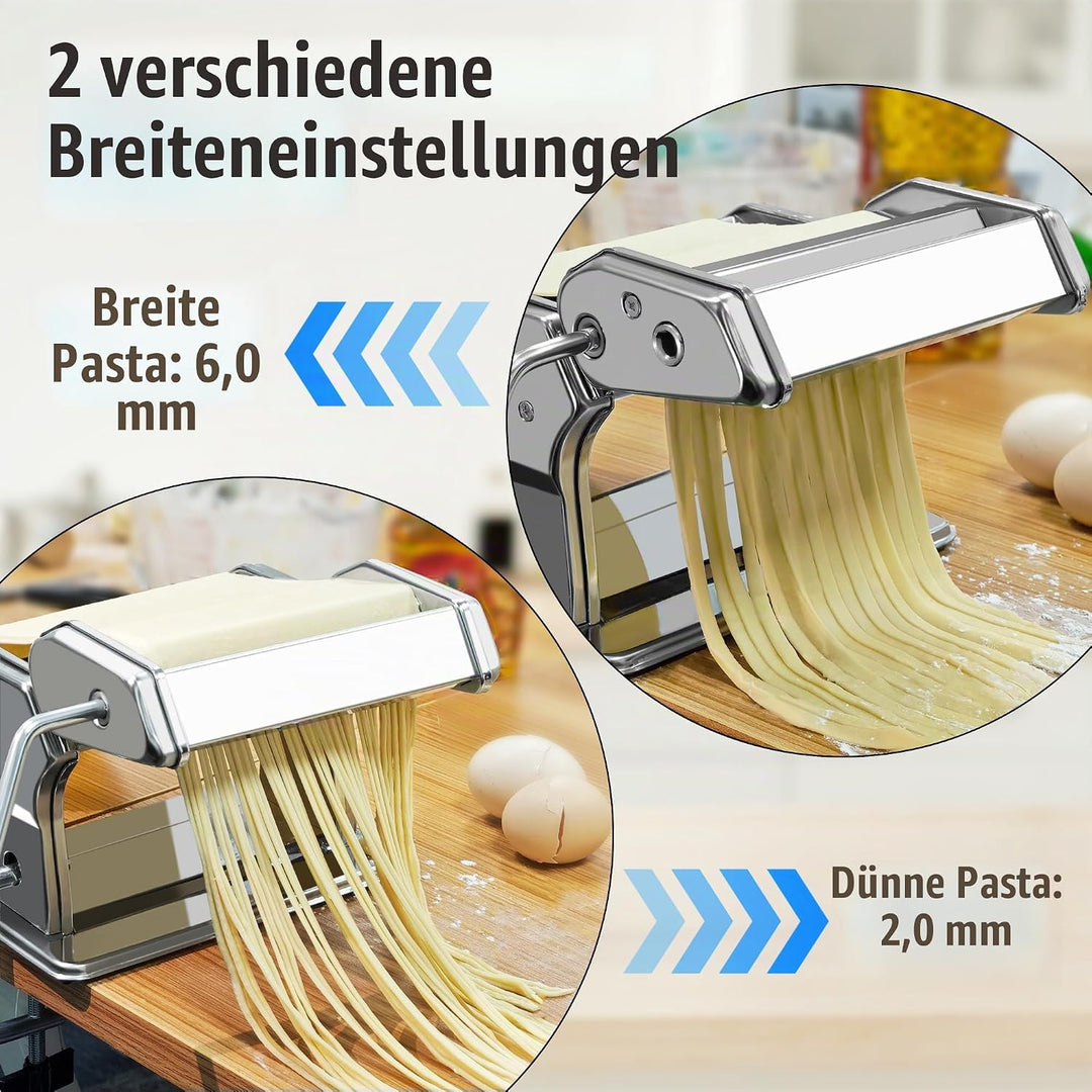 Alyoen Nudelmaschine Manuell, Pasta Maker aus Edelstahl, Pastamaschine mit 9 Einstellbaren Stärkeein