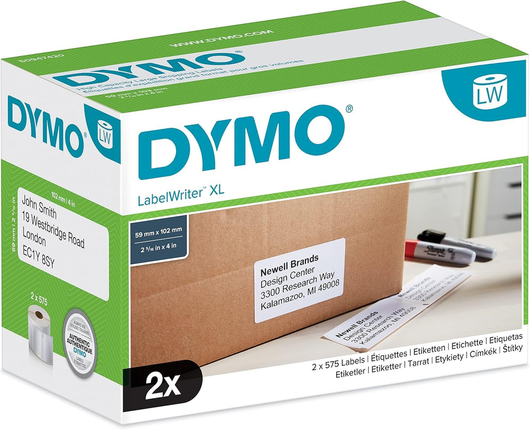 DYMO Original LabelWriter Versand/Namensschild-Etiketten 102 mm x 59 mm 2 Rollen mit je 575 leicht a