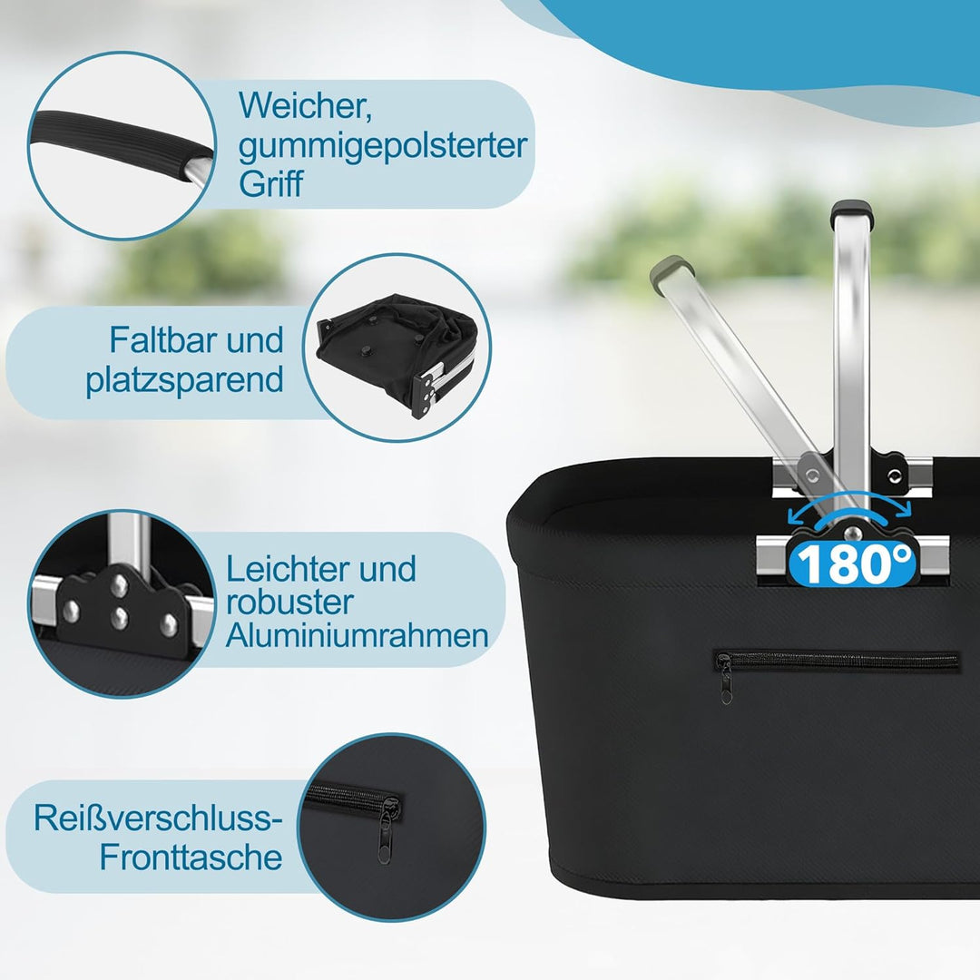Faltbarer Einkaufskorb 30L Tragekorb Grosser Picknickkorb aus 600D Oxford-Stoff, wasserabweisend Ein
