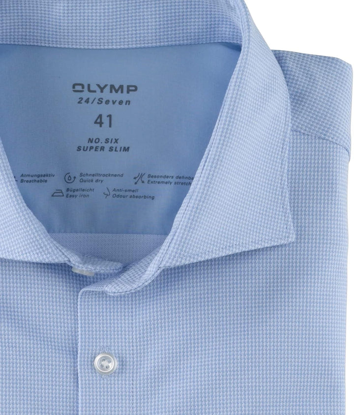 OLYMP Herren Businesshemd No. Six 24/Seven,Gemustert,super Slim,Kent-Kragen 36 Bleu 11, 36 Bleu 11