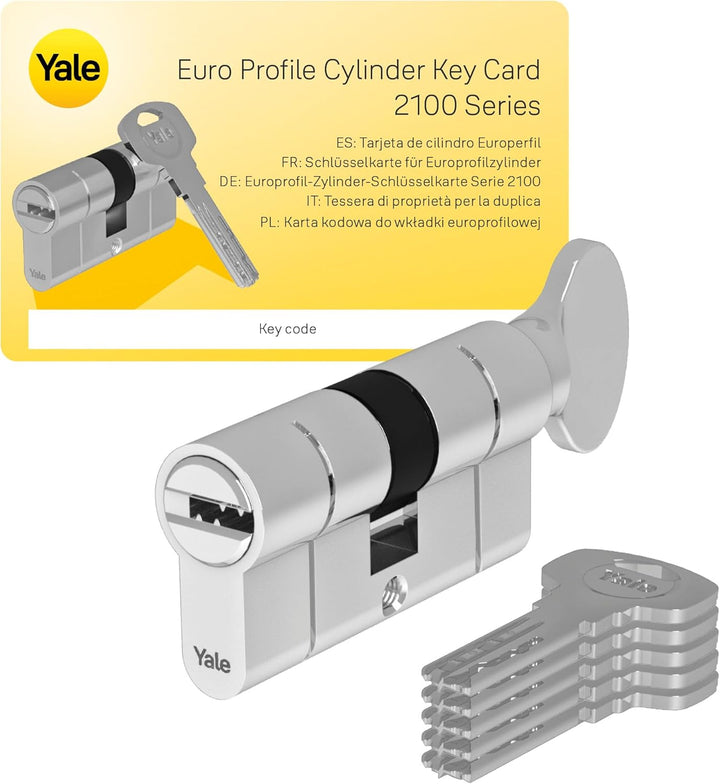 Yale 2100 Serie Europrofil-Knaufzylinder 30/40K mm Poliertes Chrom: Hochsicherheitsschloss für Türen